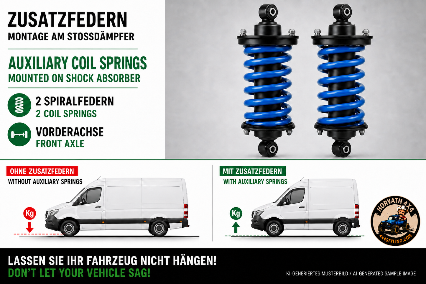 MAD Zusatzfedern System 3 – Montage am Stoßdämpfer – Vorderachse – KI-generiertes Musterbild