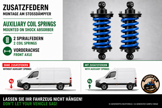 MAD Zusatzfedern System 3 – Montage am Stoßdämpfer – Vorderachse – KI-generiertes Musterbild