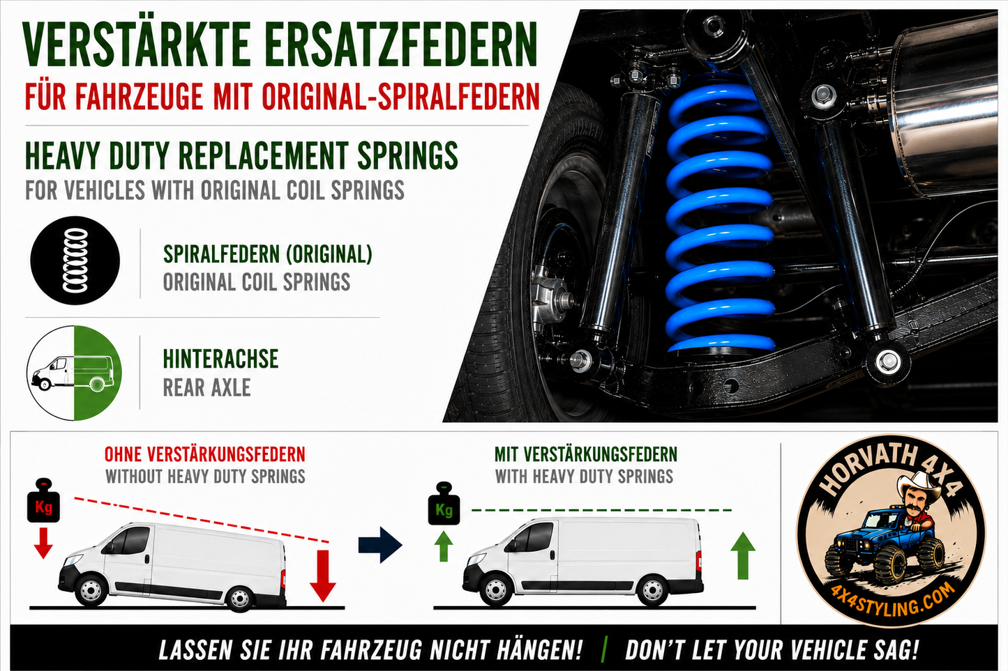 Verstärkte Spiral-Ersatzfedern für Fahrzeuge mit Original-Spiralfedern – Hinterachse