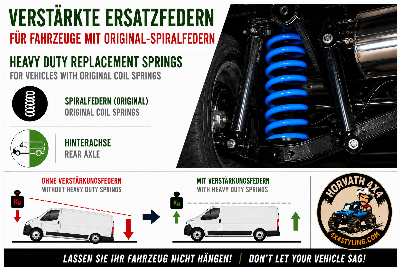 Verstärkte Spiral-Ersatzfedern für Fahrzeuge mit Original-Spiralfedern – Hinterachse