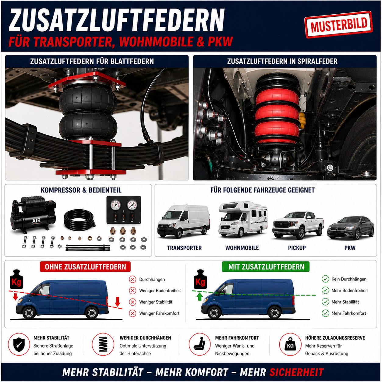ESI Komfort-Zusatzluftfedersystem für IVECO Daily MY2006 – Hinterachse – Manuell – Ø80 / Torpress G275C – 41414261