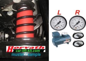 2-circuit high-performance compressor system, manually from the drivers seat for left + right separately adjustable, for auxiliary air springs in coil-springs